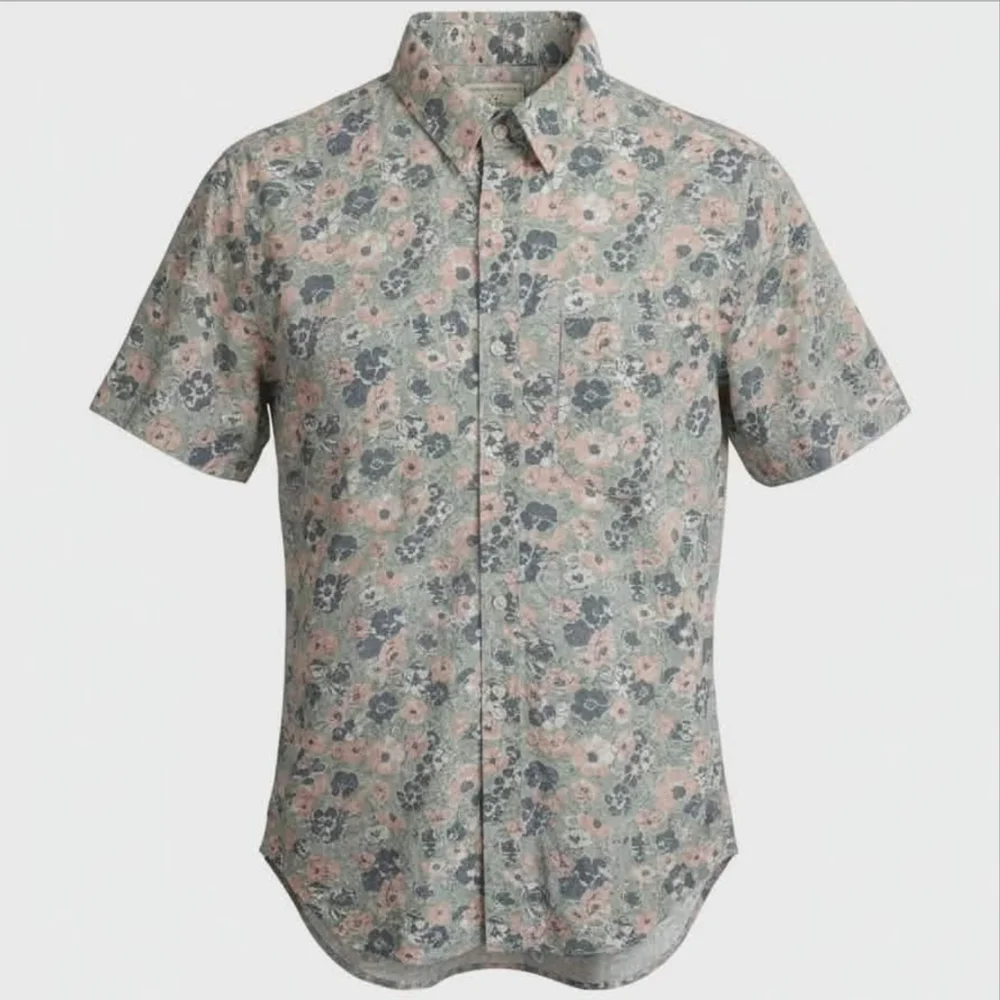 J. Crew Men's Slim Short Sleeve Floral Shirt Blue Pink Flower Print Size S EUC